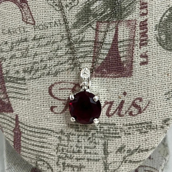 RMN Ruby Zirconia Pendant Necklace Silver Tone Chain Women’s Jewelry - Picture 4 of 9